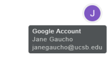 Jane Gaucho avatar being hovered over to show UCSB account